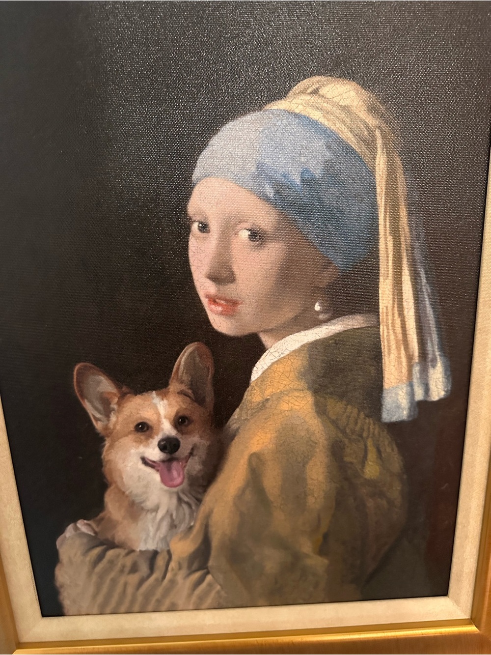 16x22”Girl with a Pearl Earring” by Johannes Vermeer’s with a corgie painting - Picture 4 of 16